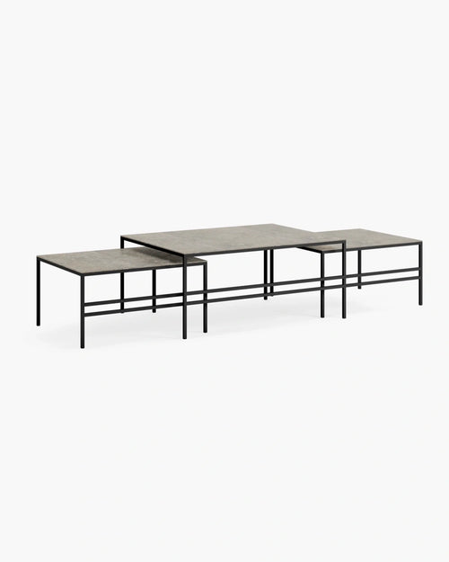 Anton large coffee table set in black frame with Grigio dekton top, perfect for modern living spaces.