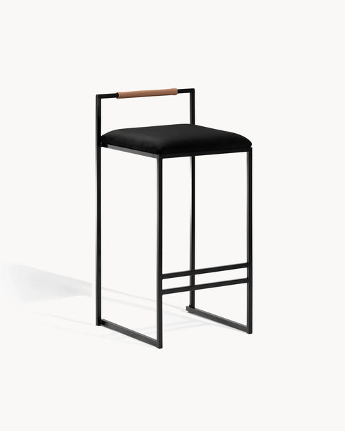 Tabouret de bar Freja - Noir - Velours Jade black - Coffee bean