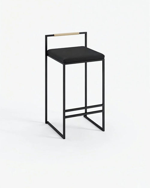 Tabouret de bar Freja - Noir - Cuir Jade black - Latte