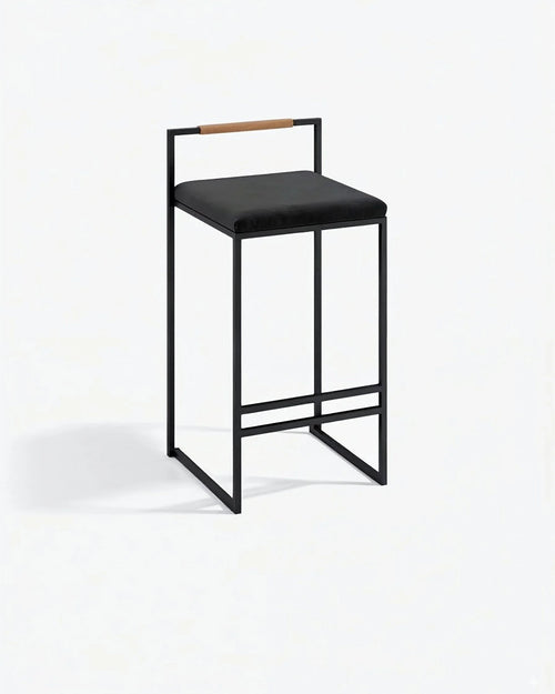 Tabouret de bar Freja - Noir - Velours Jade black - Coffee bean