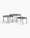 Leo coffee table set in black with Grafite dekton, featuring three sleek round tables with minimalist design.