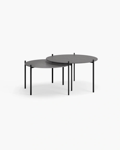 Leo coffee table set in black and Grafite dekton, showcasing modern elegance and refined design for stylish interiors.