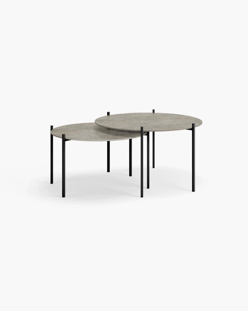Leo coffee table medium set with black frame and Grigio dekton top, modern and sleek design.