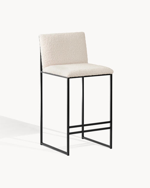 Tabouret de bar Philip - Noir - Bouclé ivory
