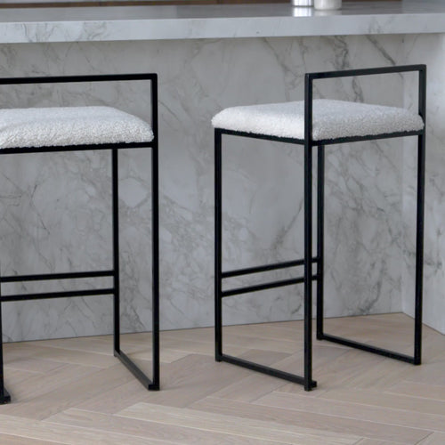 Tabouret de bar Freja - Noir - Bouclé Ivory