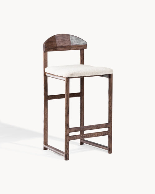 Tabouret de bar Ted - Chêne foncé - Bouclé Ivory