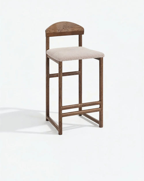 Tabouret de bar Ted - Chêne foncé - Greige bouclé