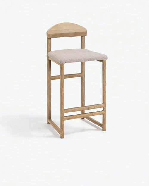 Tabouret de bar Ted - Chêne - Greige bouclé