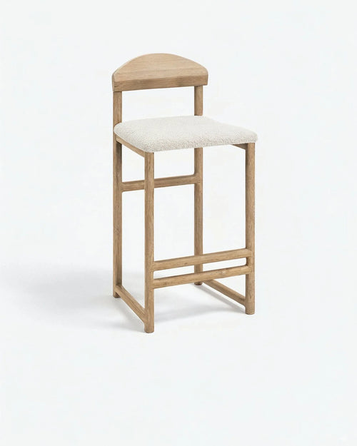 Tabouret de bar Ted - Chêne - Bouclé ivory