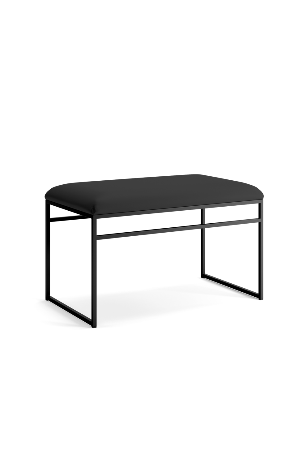 Front view of the Wilma bench by Crea featuring a matte black steel frame and minimalist design, ideal for modern entryways or dining spaces.