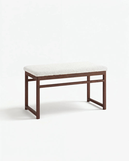 Wilma wood bench - Dark oak - Ivory bouclé