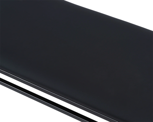 Wilma Steel Bench cushion detail in black vegan leather, showcasing smooth texture and seamless fit | by Crea.