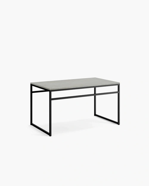 Wilma outdoor bench featuring a minimalistic design with a sleek black frame and a stylish gray top for all-weather use.