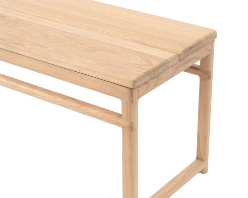 Detail of Wilma Wooden Bench corner showing seamless joinery and smooth oak grain in natural finish | by Crea