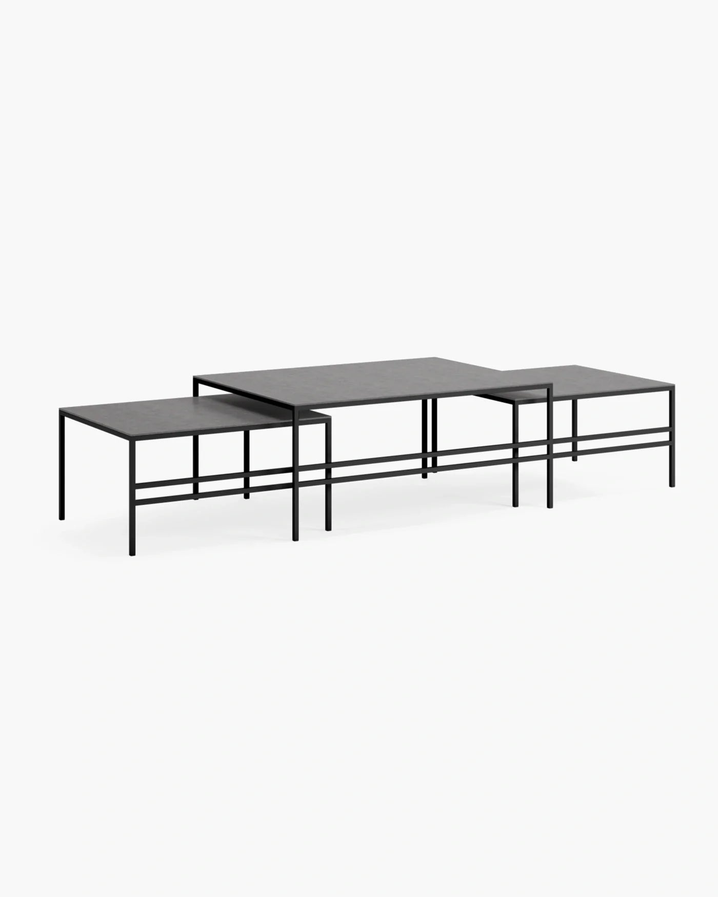 Anton Large coffee table set in black with Grafite dekton top, featuring clean lines and a modern design aesthetic.