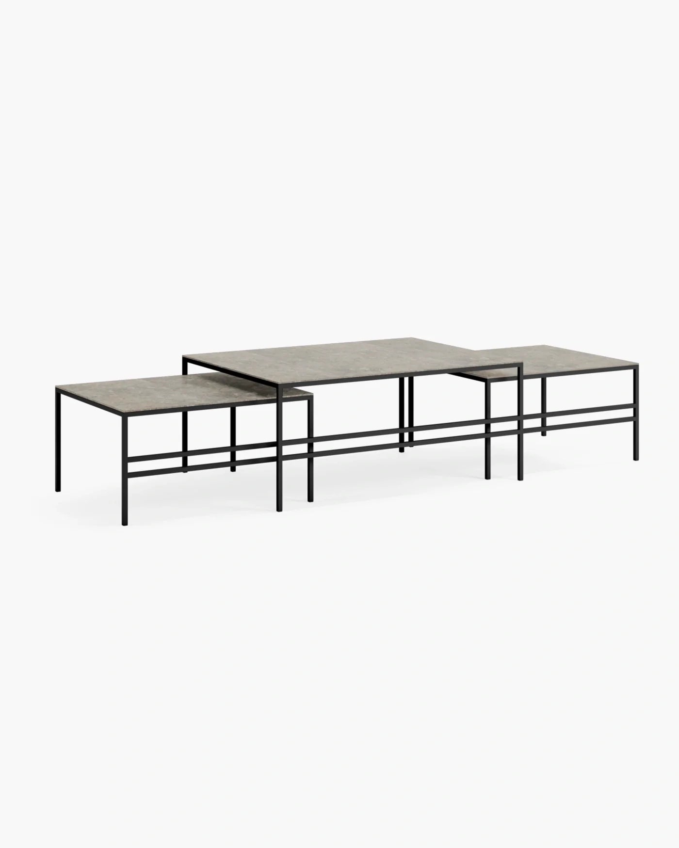 Anton large coffee table set in black frame with Grigio dekton top, perfect for modern living spaces.