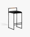 Tabouret de bar Freja - Noir - Velours Jade black - Coffee bean