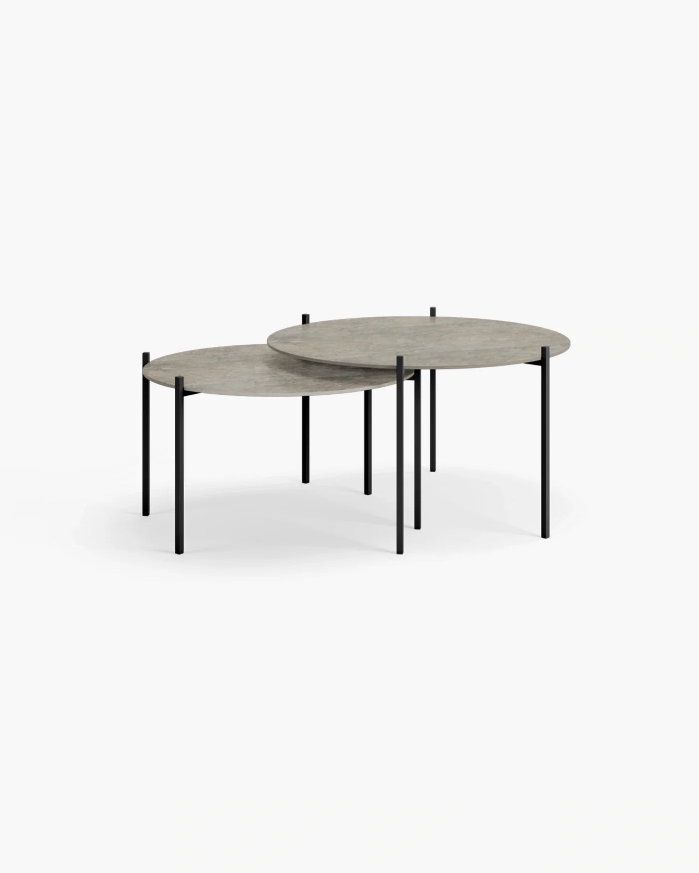 Leo coffee table medium set with black frame and Grigio dekton top, modern and sleek design.