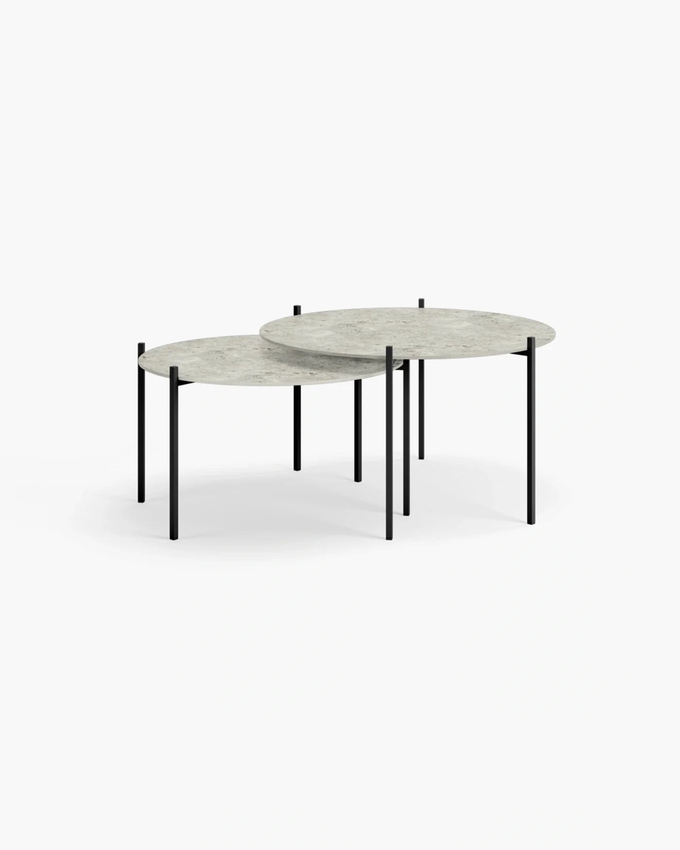 Leo coffee table medium set in black with Sabbia dekton, stylish and modern design for contemporary living spaces.