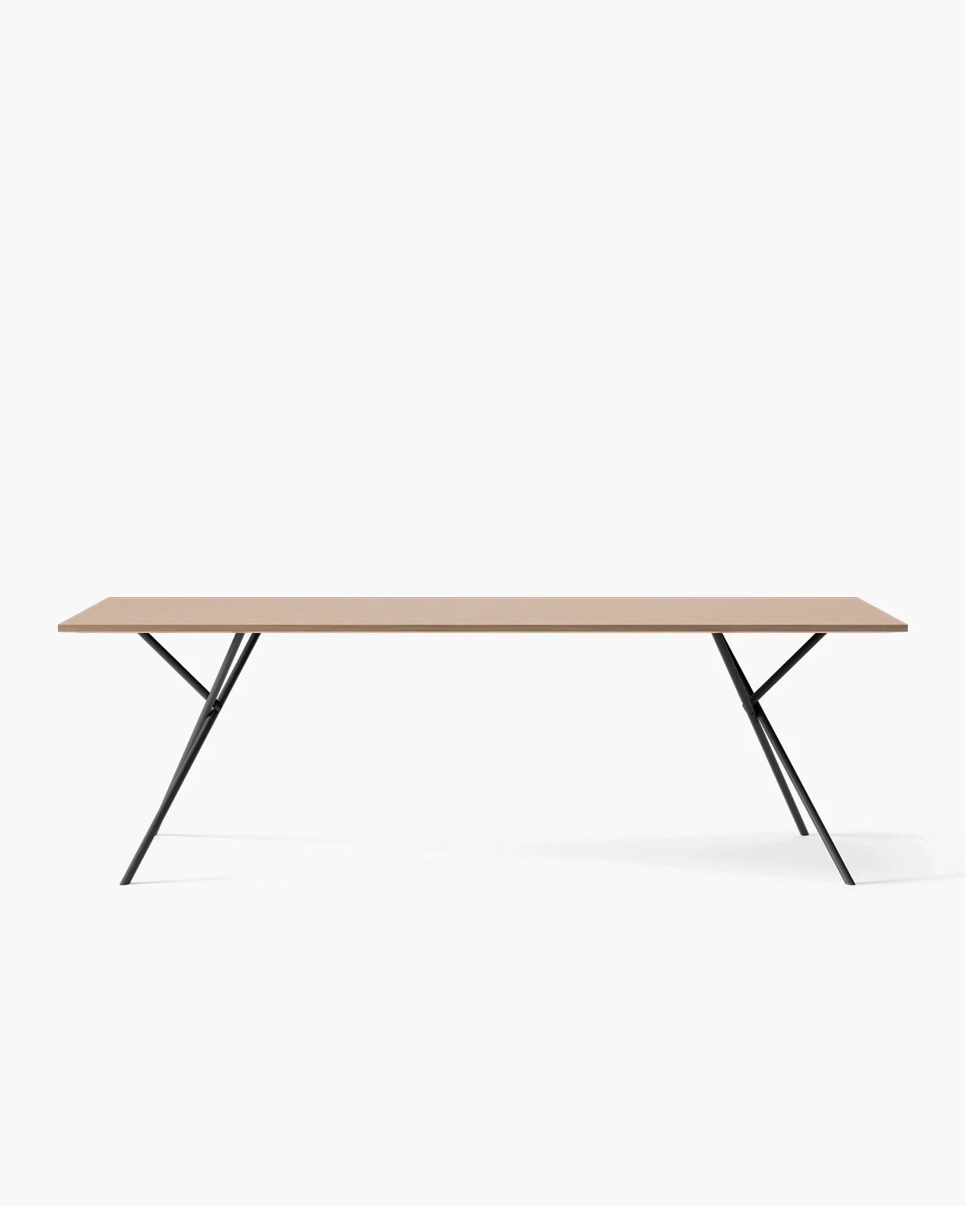 Melker dining table with a sleek wooden top and stylish black metal legs, perfect for elegant dining moments.