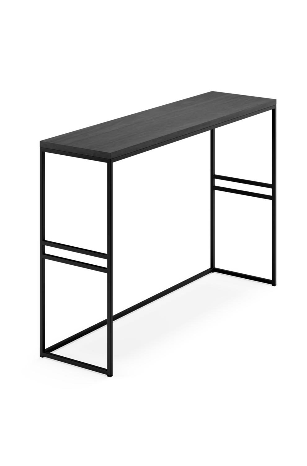 Front view of modern sideboard in black frame with clean lines and soft-close drawers, crafted in solid oak with a matte finish.