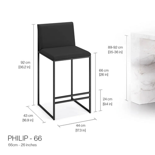 Tabouret de bar Philip - Noir - Velours Jade black