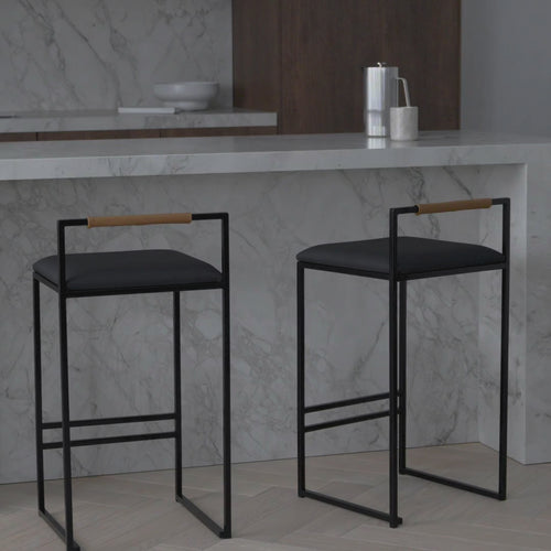 Tabouret de bar Freja - Noir - Cuir Jade black - Coffee bean