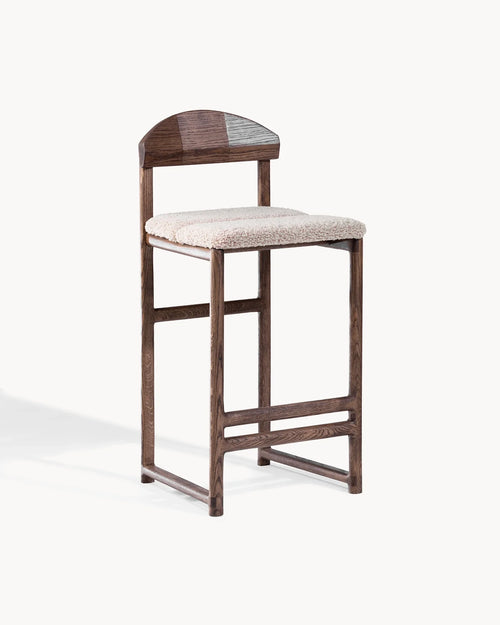 Tabouret de bar Ted - Chêne foncé - Greige bouclé