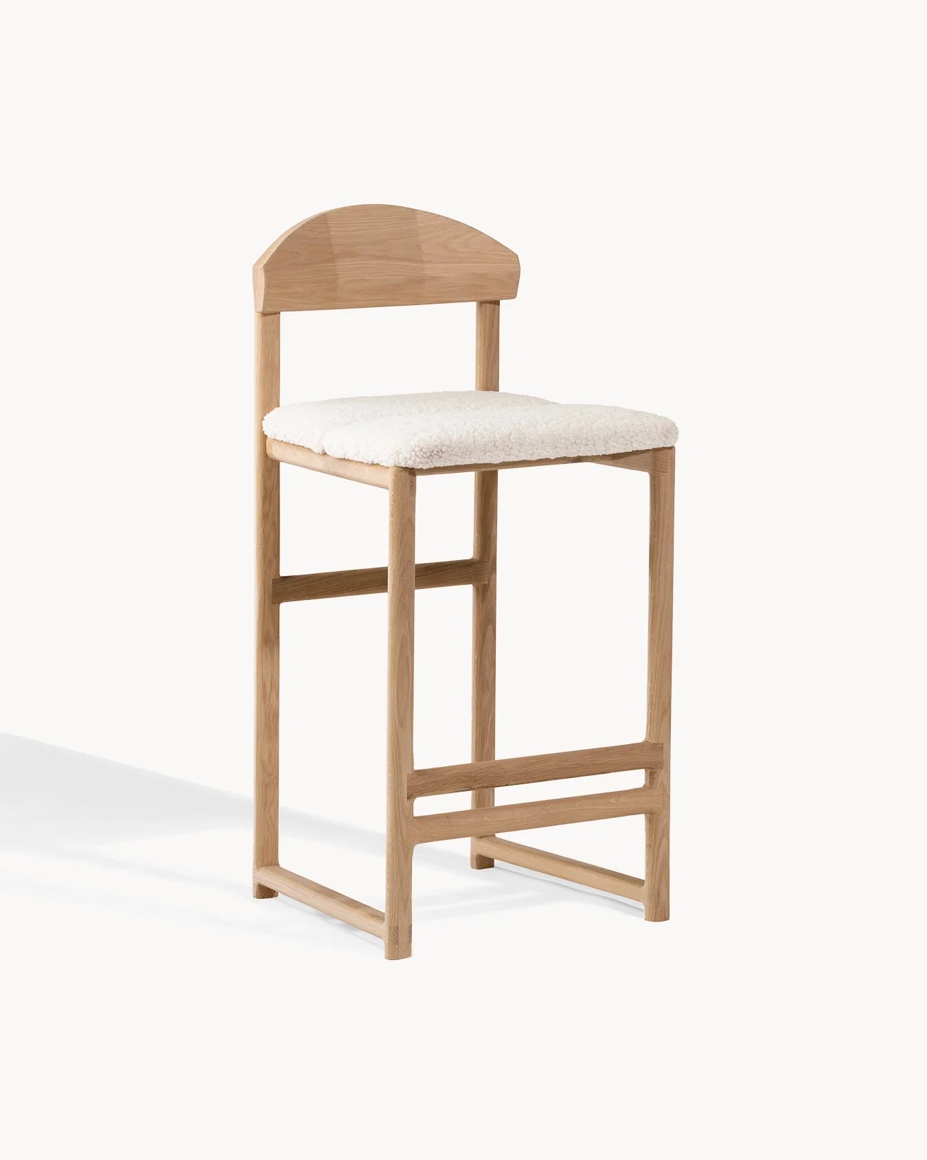 Tabouret de bar Ted - Chêne - Bouclé ivory