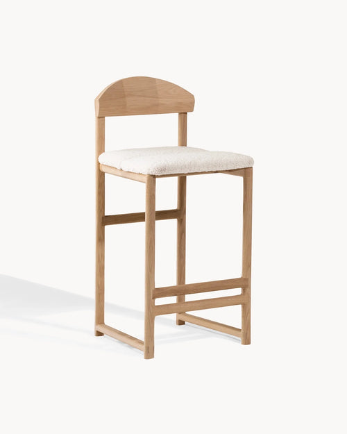 Tabouret de bar Ted - Chêne - Bouclé ivory