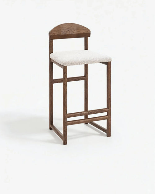 Tabouret de bar Ted - Chêne foncé - Bouclé Ivory