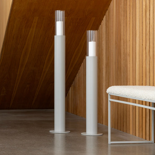 Thomas Floor candleholder set in beige, featuring minimalist design with clean lines to enhance Nordic style interiors.