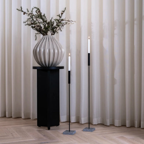 Vera Floor candleholder set in black with turbin grey base, ideal for modern minimal interiors.
