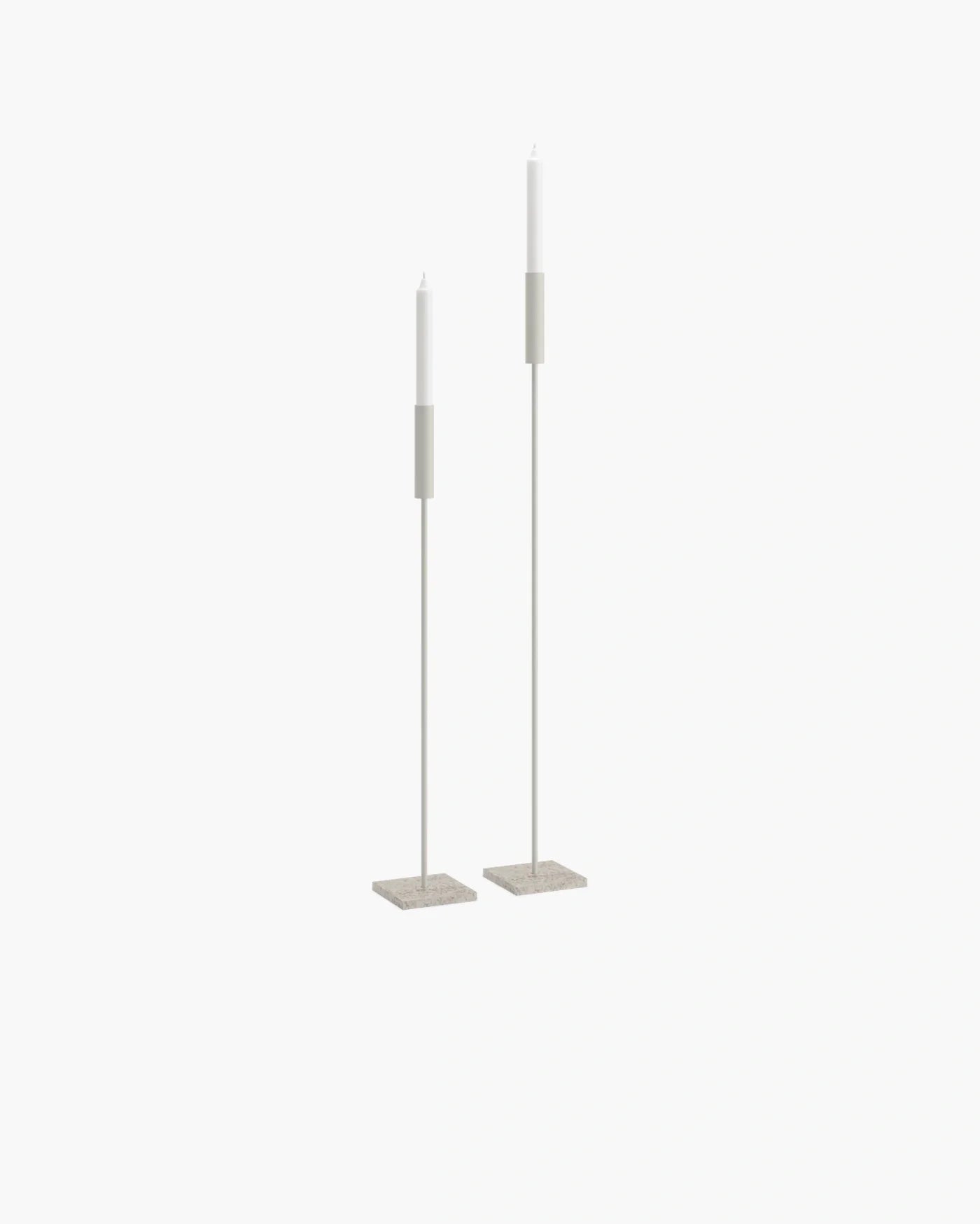 Beige floor candleholders set of 2 in minimalist style, perfect for Scandinavian-inspired decor.