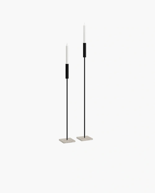 Vera Floor Candleholder set in minimalist Scandinavian design with caesarstone base, ideal for modern interiors.