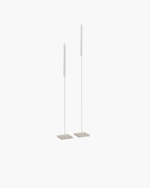 White matte Vera floor candleholders set of 2, designed for modern interiors and ambient lighting.