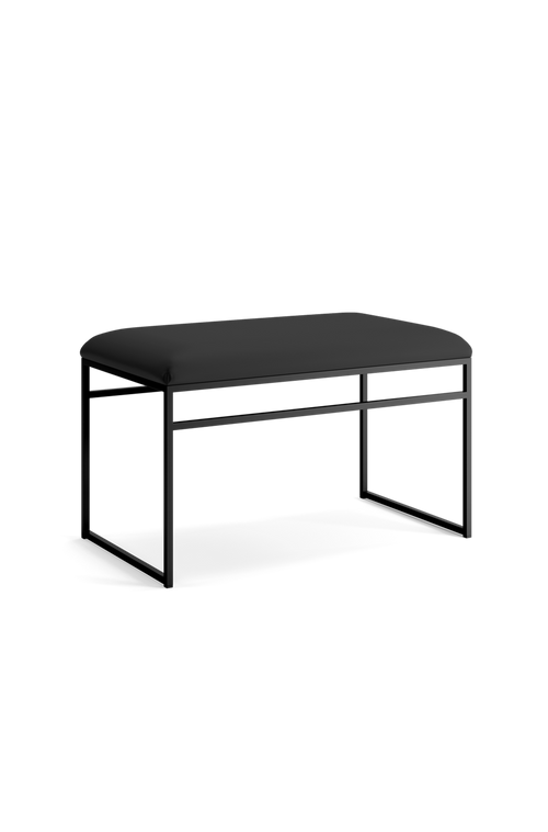 Front view of the Wilma bench by Crea featuring a matte black steel frame and minimalist design, ideal for modern entryways or dining spaces.