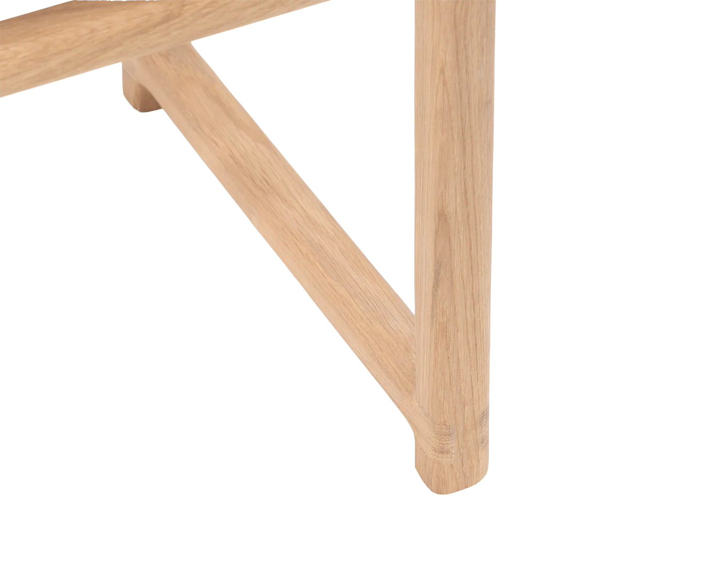 Wilma Wooden Bench leg detail highlighting the precise joinery and soft rounded oak finish | by Crea.